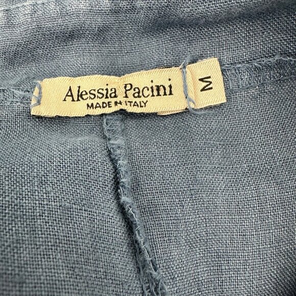 Alessia Pacini Womens Italy Made 100% Linen Blue Ruffle Neck Sleeveless Dress M - Picture 6 of 9